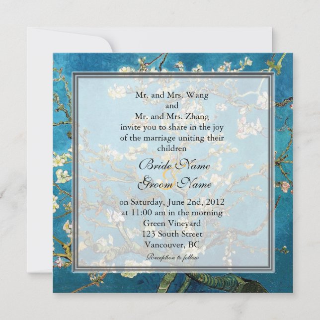Blossoming Almond Tree, famous fine art wedding Invitation (Front)