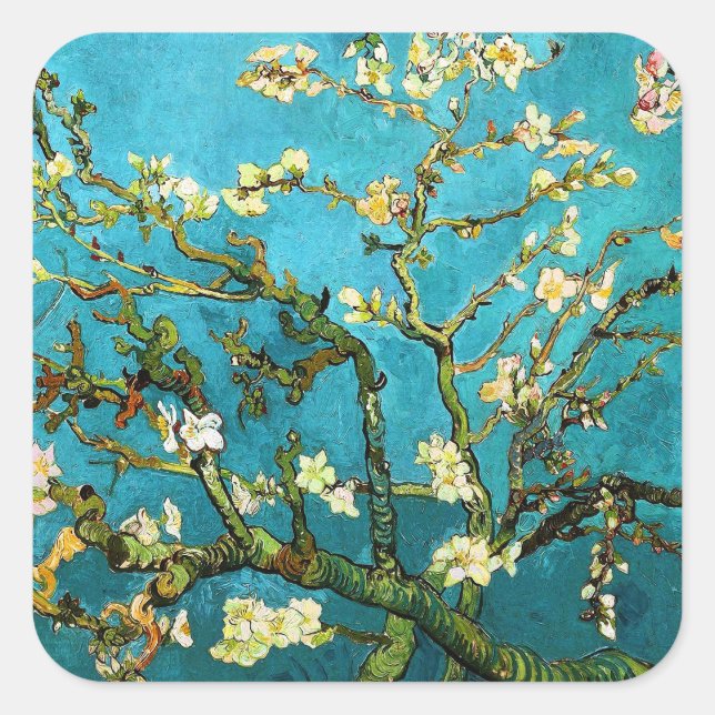 Blossoming Almond Tree Van Gogh Fine Art Square Sticker (Front)