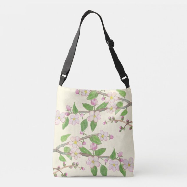 Blossoming Apple Tree Branch Illustration   Crossbody Bag (Back)