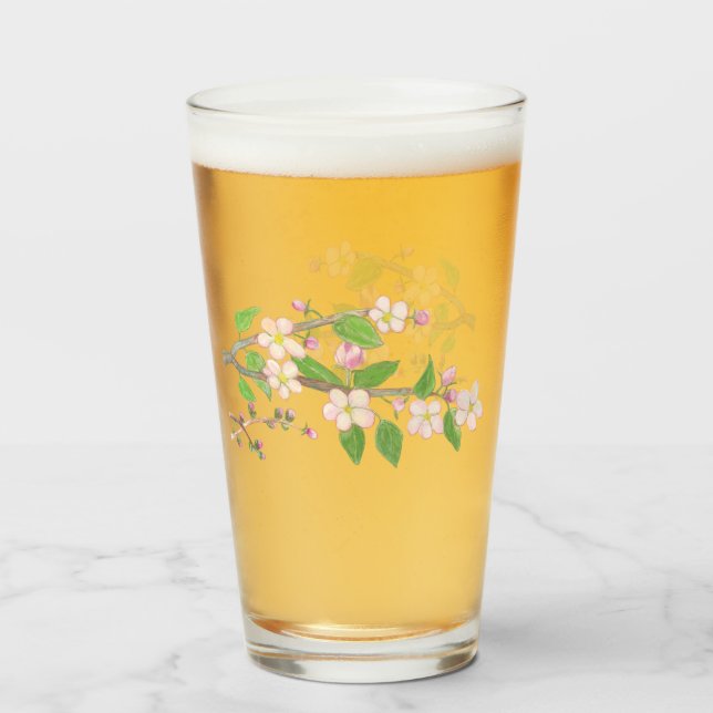 Blossoming Apple Tree Branch Illustration    Glass (Front Filled)