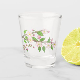 Blossoming Apple Tree Branch Illustration Shot Glass