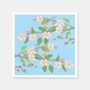 Blossoming Apple Tree Branch Sky Blue Napkin