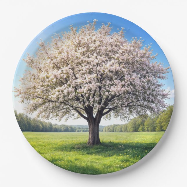 Blossoming Apple Tree in Springtime Paper Plate (Front)