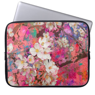 Blossoming apple tree, painting and mixed media ar laptop sleeve