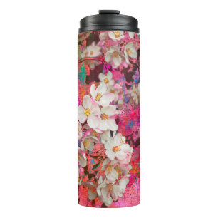 Blossoming apple tree, painting and mixed media ar thermal tumbler