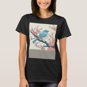Blossoming Bluebird on Sakura Branch Floral Fligh T-Shirt