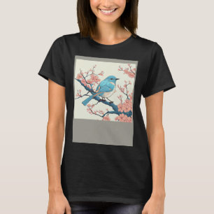 Blossoming Bluebird on Sakura Branch Floral Fligh T-Shirt