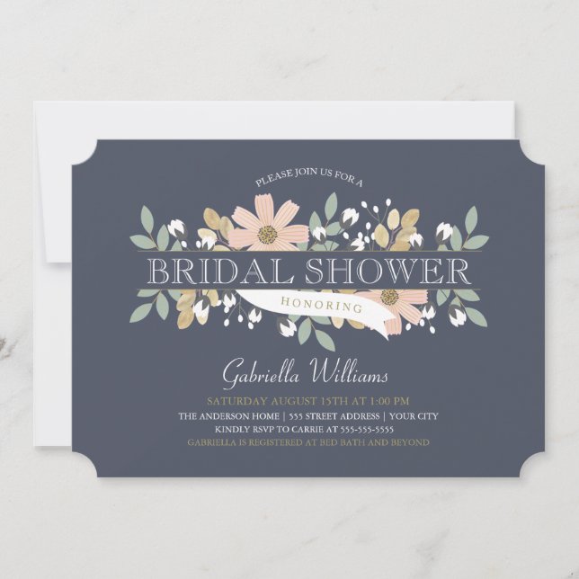 Blossoming Bridal Shower in Navy Invitation (Front)