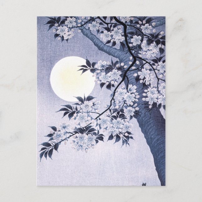 Blossoming Cherry on a Moonlit Night Ohara Koson Postcard (Front)