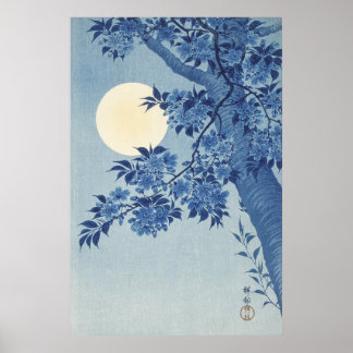 Blossoming Cherry on a Moonlit Night Poster