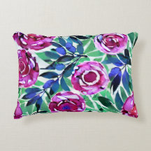Blossoming Elegance Floral Watercolor Pillow