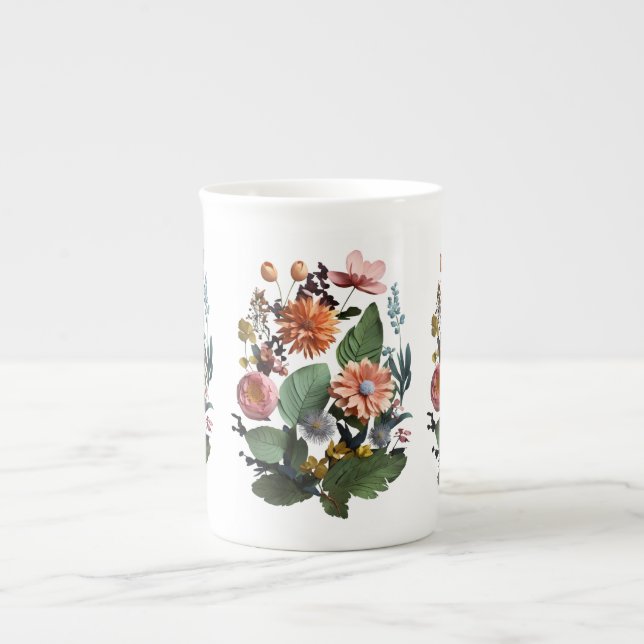 Blossoming Elegance: Speciality Bone China Mugs (Front)