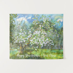 Blossoming garden painting watercolor tapestry