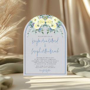 Blossoming Love Blue Yellow Floral Arch Wedding Invitation