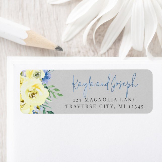 Blossoming Love Blue Yellow Floral Return Address (Insitu)