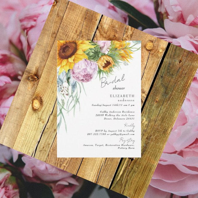 Blossoming Love Sunflower Peonies Bridal Shower II Invitation (Creator Uploaded)