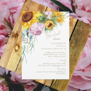 Blossoming Love Sunflower Peonies Bridal Shower Invitation