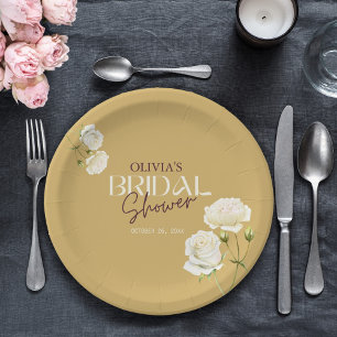 Blossoming Love with White Rose Bridal Shower Paper Plate
