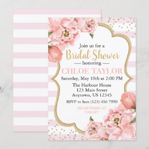 Blossoming Peonies Pink Blush & Gold Bridal Shower Invitation