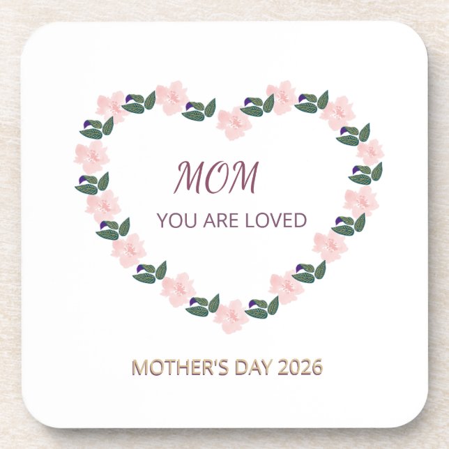 Blossoming Peony Heart Mum Message Coaster (Front)