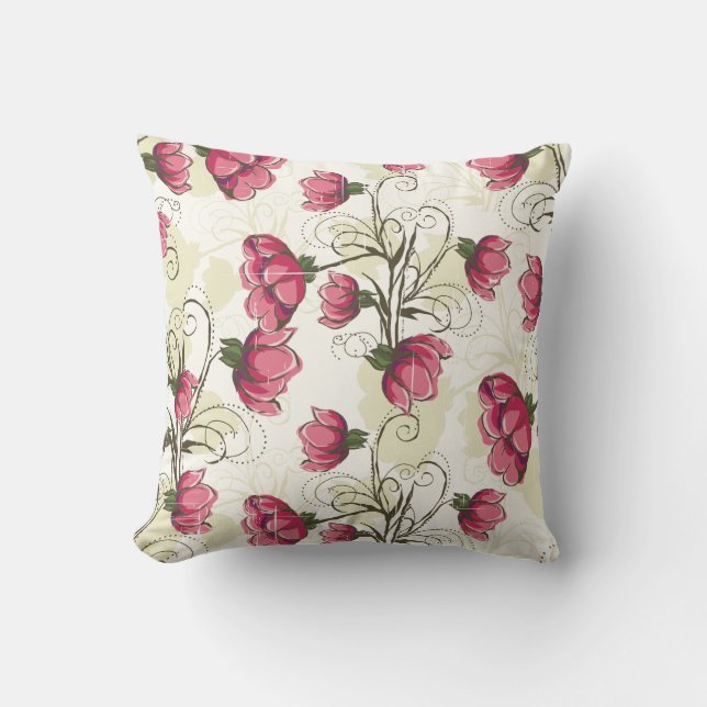 Blossoming Pink Tulips Throw Pillow (Front)