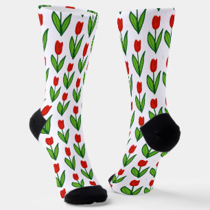 Blossoming red tulip flower pattern women's socks