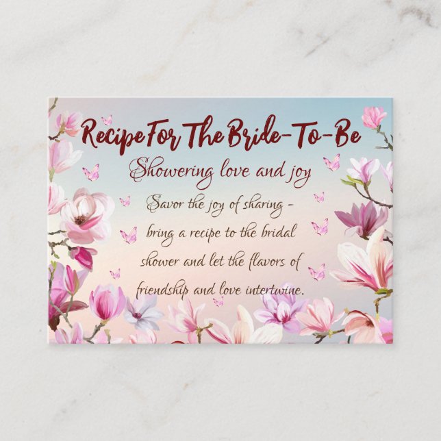 Blossoming Romance - Bridal Shower Recipe Request Enclosure Card (Front)