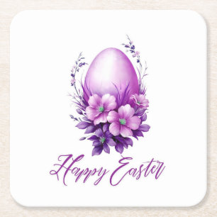 Blossoming Rose Easter Egg Square Paper Coaster