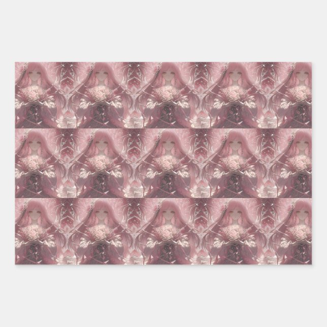 Blossoming Serenity Ethereal Pink Fantasy Art Wrapping Paper Sheet (Front 2)
