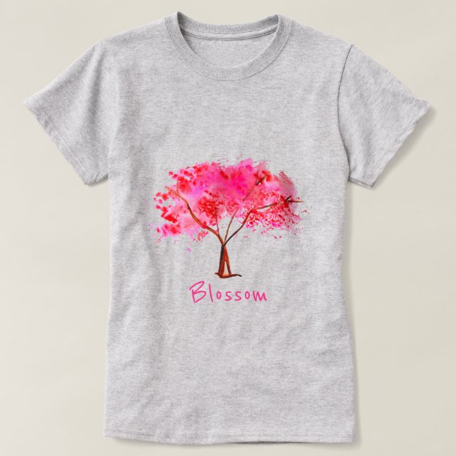 Blossoming slogan with Pink Cherry Blossom tree T-Shirt (Design Front)
