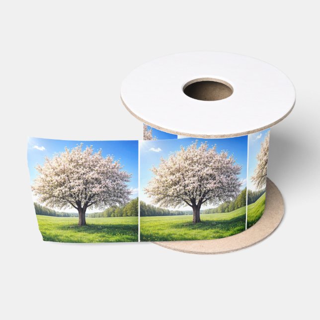Blossoming Spring Apple Tree Satin Ribbon (Spool)