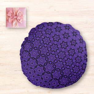  Blossoming Star Mandala Purple Round Cushion