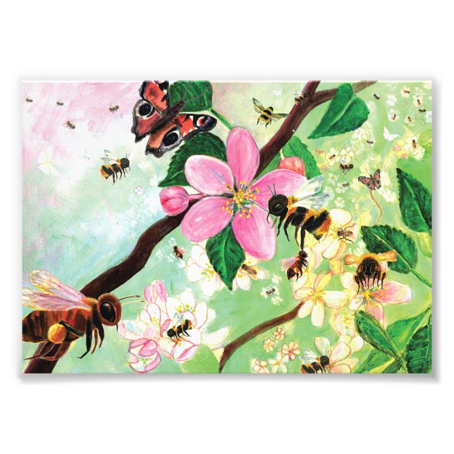Blossoming Tree with Bees Photo Print (Front)
