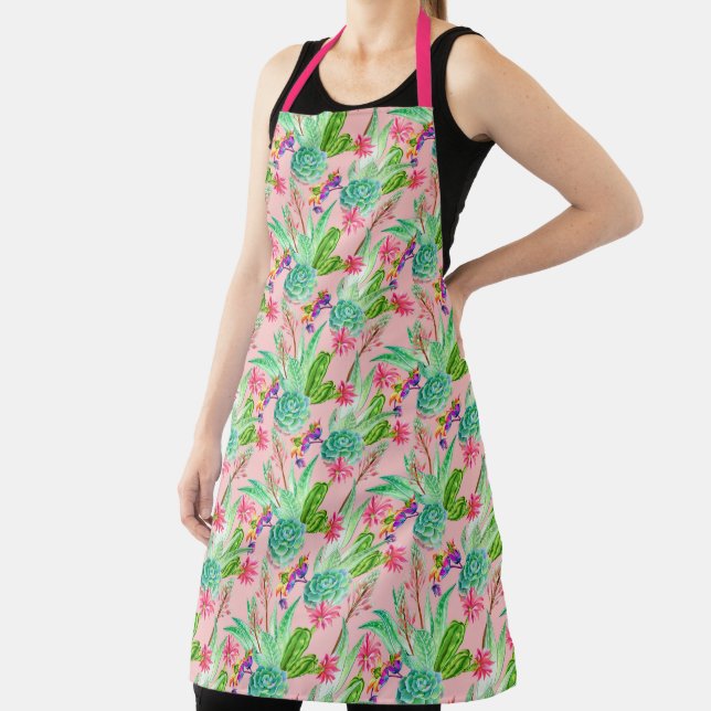 Blossoming Watercolor Succulents Pattern Apron (Insitu)
