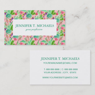 Blossoming Watercolor Succulents Pattern Business Card