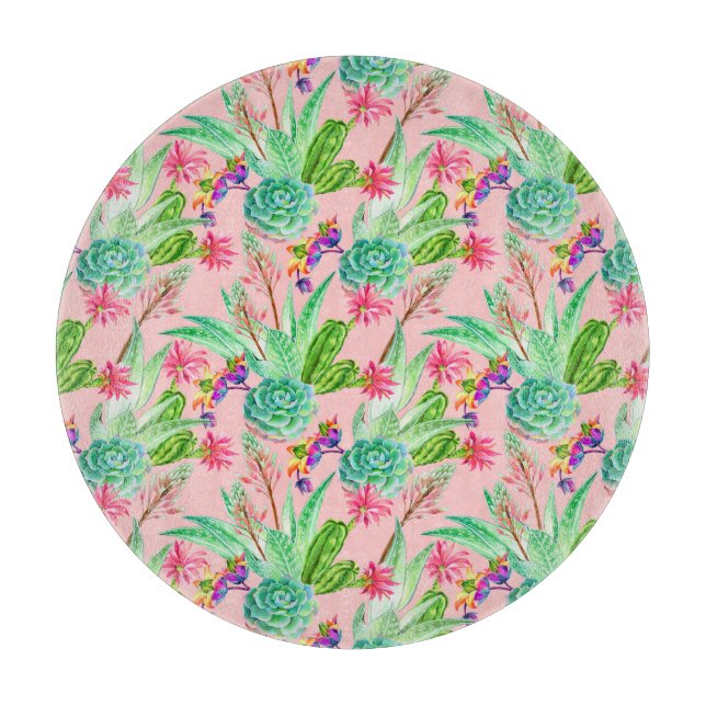 Blossoming Watercolor Succulents Pattern Cutting Board (Front)