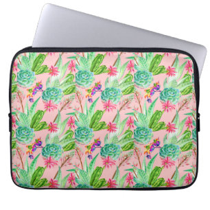 Blossoming Watercolor Succulents Pattern Laptop Sleeve