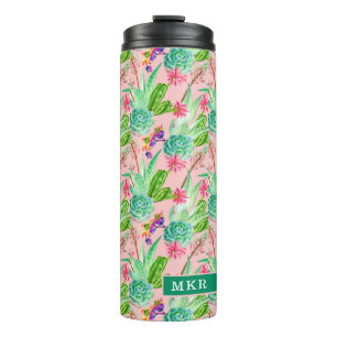Blossoming Watercolor Succulents Pattern Thermal Tumbler
