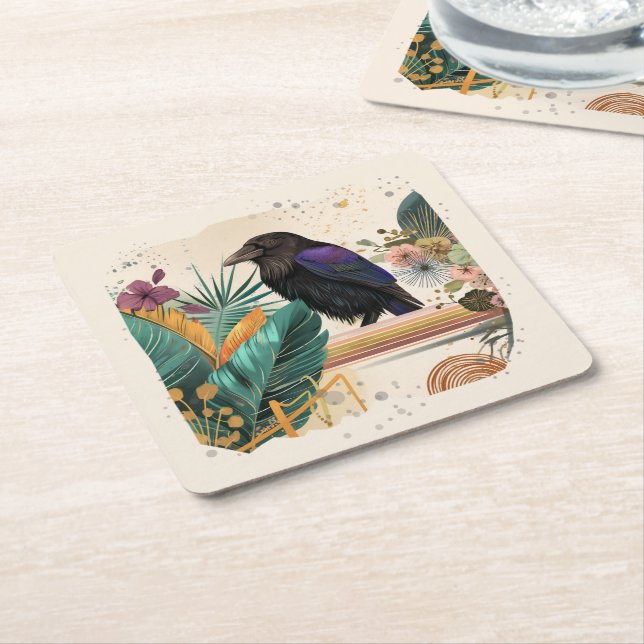 BlossomRaven in the jungle Square Paper Coaster (Angled)