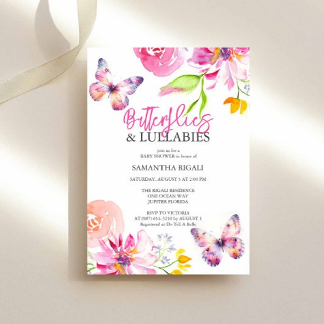 Blossoms and Butterflies Garden Baby Shower Invitation (Butterfly baby shower invitation features floral and butterflies watercolor art Victoria Grigaliunas)