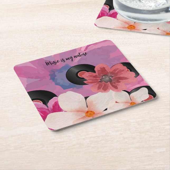 Blossoms and Vinyl  Square Paper Coaster (Angled)