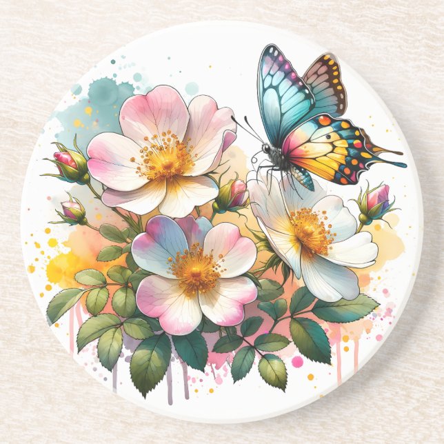Blossoms & Butterflies Sandstone Coaster (Front)