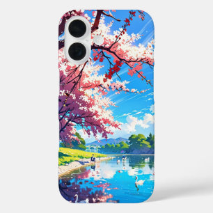 Blossoms by the Lake – Dreamy Anime Spring iPhone 16 Case
