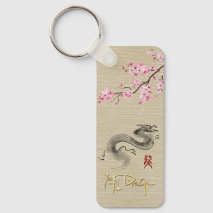 Blossoms Chinese Dragon New Year Monogram RecK Key Ring
