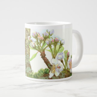 Blossoms flowering on a branch, white floral large coffee mug