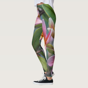 **"Blossoms in Bloom: Pink Frangipani Flower Tree Leggings