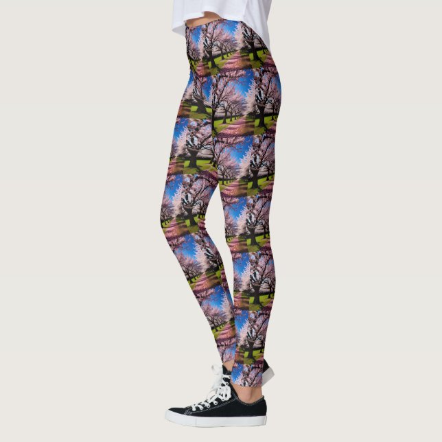 "Blossoms in Bloom: Rows of Cherry Trees in Spring Leggings (Left)