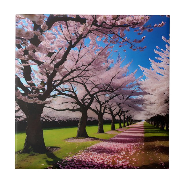 "Blossoms in Bloom: Rows of Cherry Trees in Spring Tile (Front)