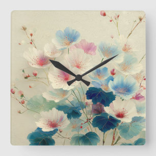 Blossoms in Bloom – Soft Pastel Botanical Art #1 Square Wall Clock