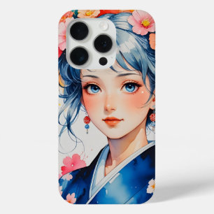 Blossoms in Blue Kimono iPhone 15 Pro Case
